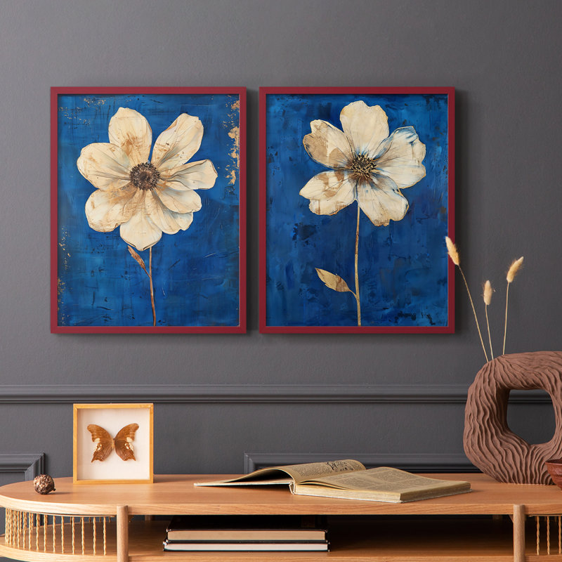FLORAL Series LXVII-Premium Framed Print -Ready to Hang - No Nails Required - No Nails Required, Red, 15" H x 24" W