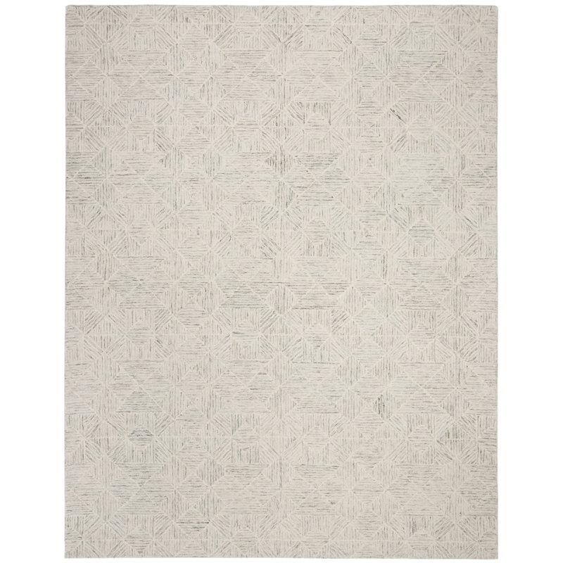 Tapis ivoire / bleu clair en laine touffeté à la main Linsly, Rectangle 9 pi x 12 pi