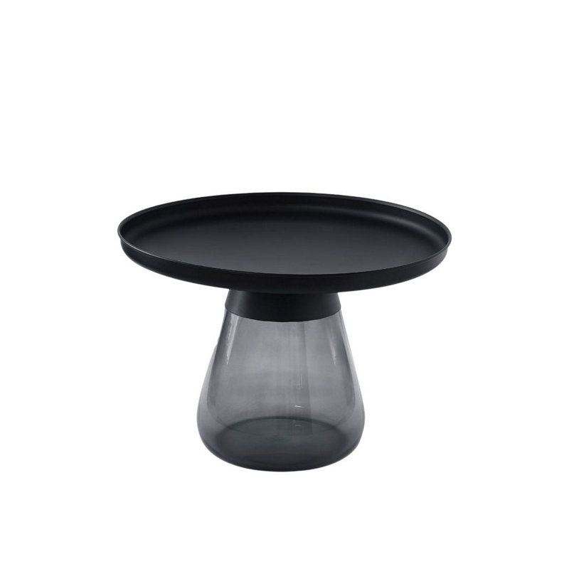 Table d'appoint ronde 24 po Aeryn avec plateau en titane noir mat et base en verre gris fumé, H 17 po x l 24 po x L 24 po