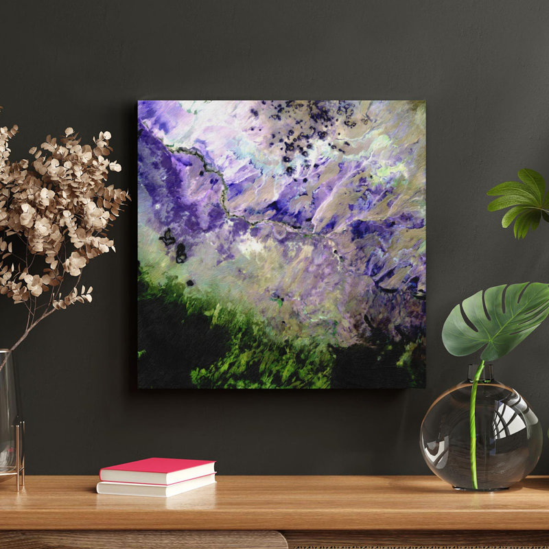 Mauve, gris et vert, peinture abstraite - 1 pièce, reproduction d'art graphique carré sur toile tendue, H 32 po x l 32 po