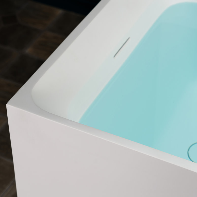 Woodbridge 51-1/8" L X 27-1/2" Stone Resin Luxury Contemporary Solid Surface Freestanding Soaking Bathtub In Matte White, Ergonomic Soaking Tub With Towel Bar And 2 Drain Covers (Matte White & Black)