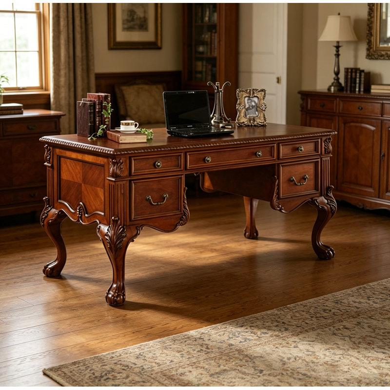 American Retro Solid Wood Computer Desk, 30.71" H x 62.99" W x 29.53" D