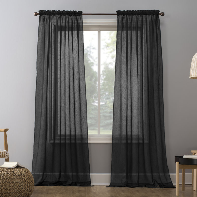 Panneau de rideau diaphane avec passe-tringle Maxon, l 51 po x L 84 po, Noir