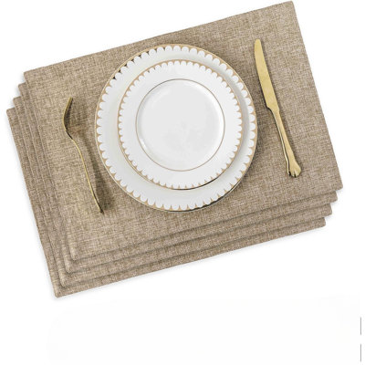 Linen Placemats Set of 4 Heat Resistant Dining Table Cloth Place Mats Kitchen Table Mats Placemats Table Decor, Natural Linen
