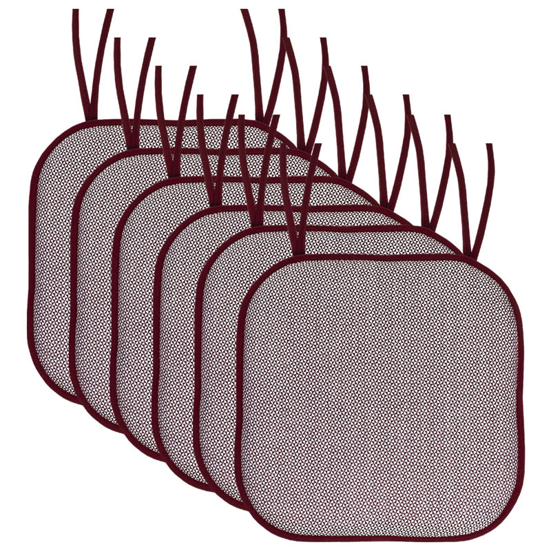 Cameron Memory Foam No Slip Back 16" x 16" Chair Pad Cushion with Ties, Silver/White Polyester, 6