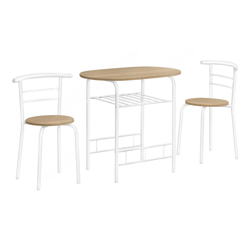 Ensemble de table de salle à manger, ensemble de 3 pièces, petit, L 32 po, cuisine, stratifié naturel, métal blanc, contemporain, moderne