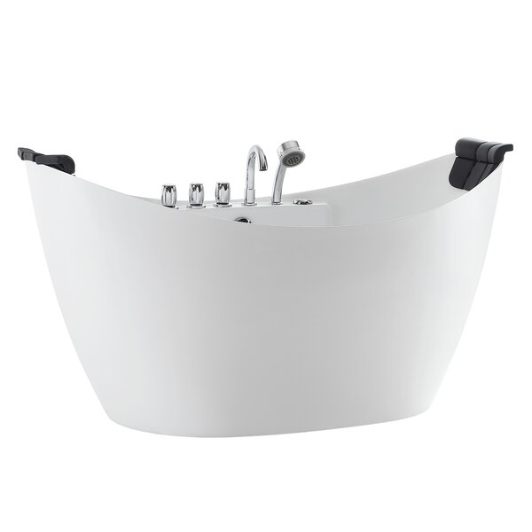 Empava Modern 31.5-in x 67-in White Acrylic Oval Freestanding Whirlpool Tub  with Faucet, Hand Shower and Drain (Center Drain) at