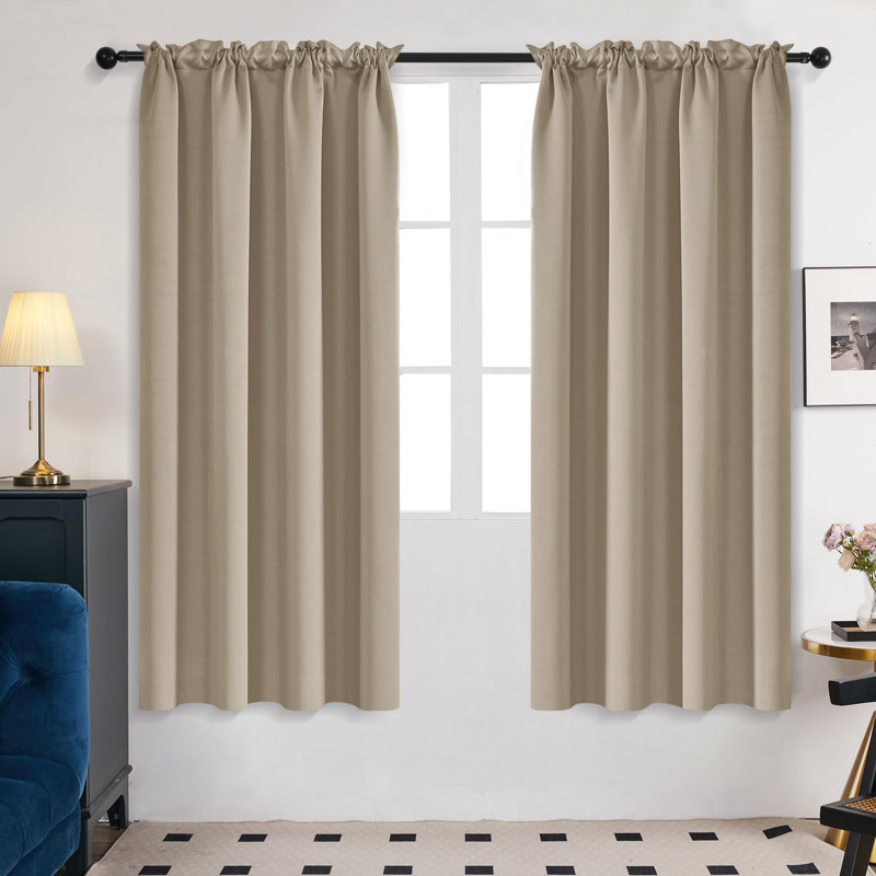 Room Darkening Rod Pocket Thermal Insulated Blackout Curtains (Set of 4), 38" W x 63" L, Khaki