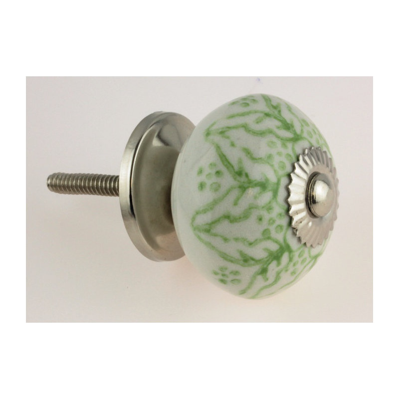 (5 Pack) 1-1/2 inch Leaves Knob White & Green
