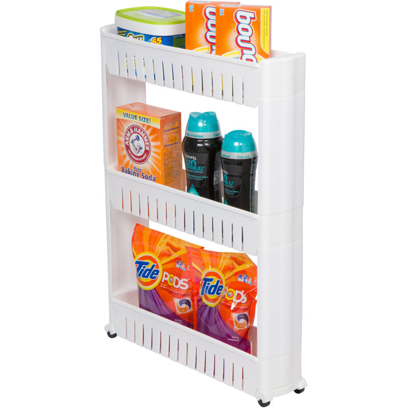 White Slim Slide Out Storage Tower with Wheels
