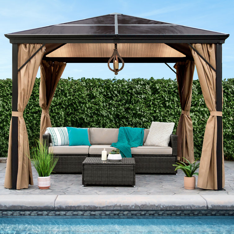 Incomplete Only One Box 10 x 10 ft. Hardtop Gazebo, Outdoor Aluminum Canopy for Backyard, Garden w/ Side Curtains, Netting