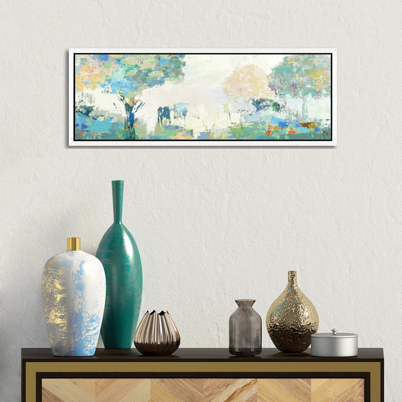 Textural Landscape 1 Piece Panoramic Painting on Canvas, 30.48 cm H x 91.44 cm W, White Framed Canvas