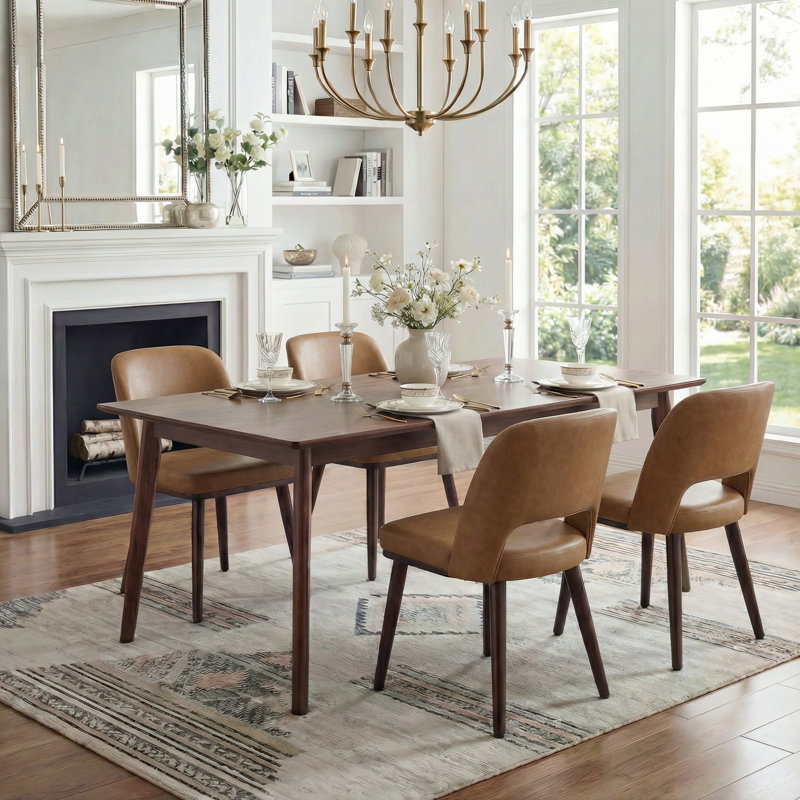Mason Upholstered Faux Leather Side Dining Chair With Solid Wood Legs , Brown, 4