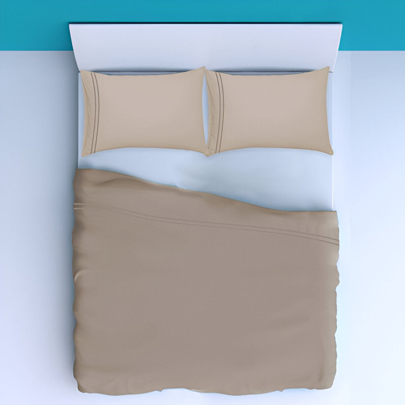 400TC Luxurious Double Embroidery Sateen Solid Cotton 4 Piece Sheet Set Fitted Sheet Fits Upto 16" Deep Pocket, Taupe