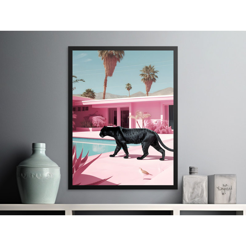 Black Panther Wall Art, Pink Palm Springs, Animal Print, Framed Art, Modern Home Decor, Wall Decor, Available in Multiple Sizes