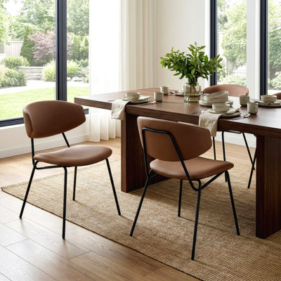 Set of 2 Chantay Brown Faux Leather Dining Chair with Black Iron Legs