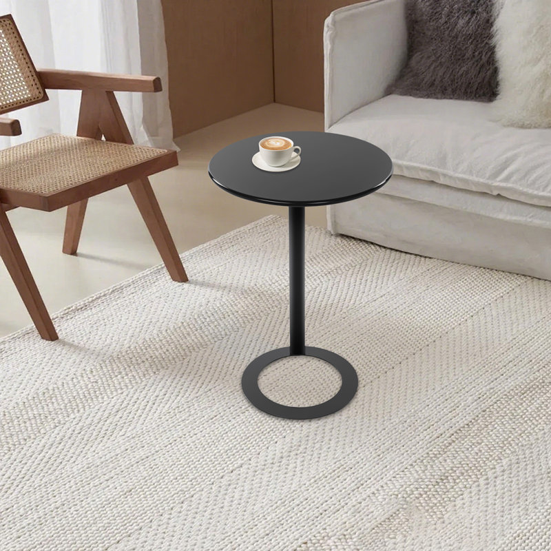 Table d'appoint ronde moderne minimaliste avec base en forme de O pour les espaces compacts, Black