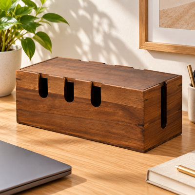Organisateur de bureau range-câbles en bois