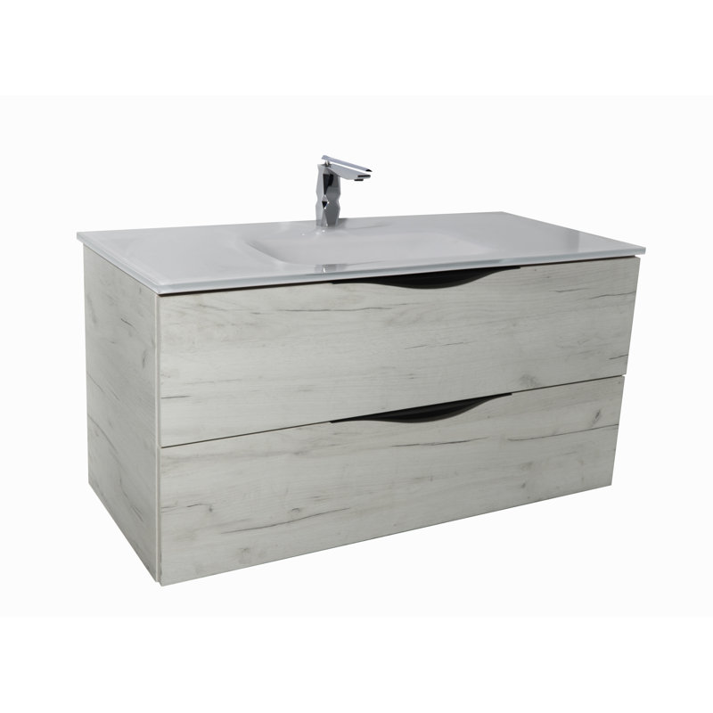 Ensemble de meuble-lavabo de salle de bain simple fixé au mur 40 po Manus, Blanc, Blanc