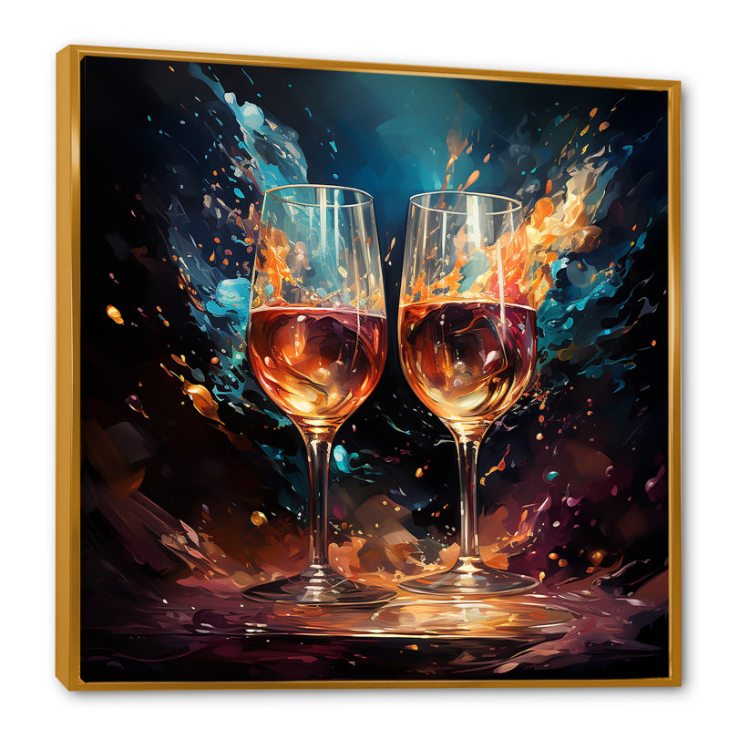 Bulles joyeuses - impressions sur toile vin et champagne, Cadre flottant doré, H 30 po x l 30 po x P 1 po