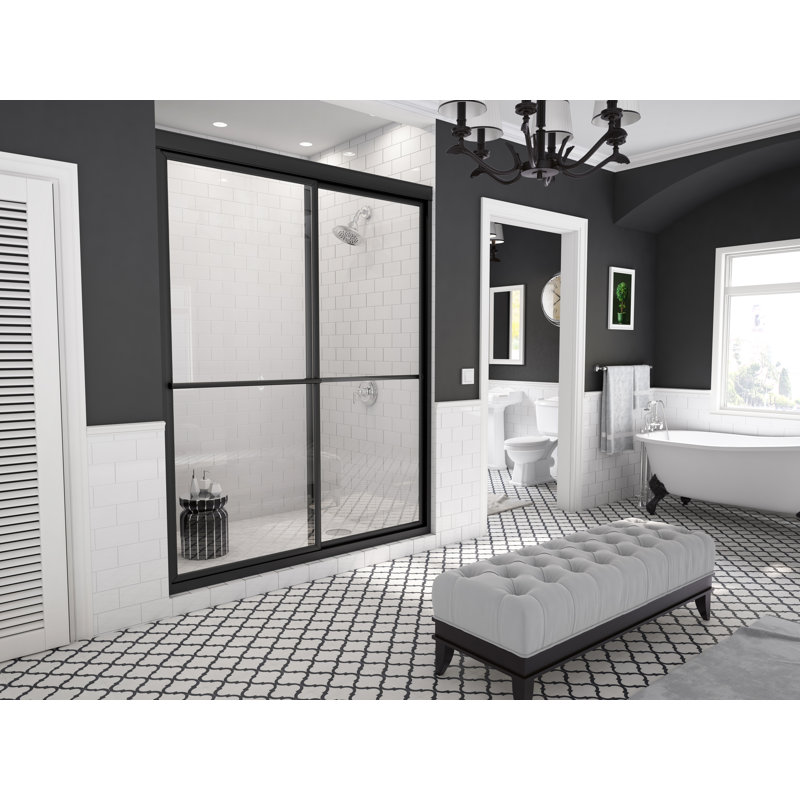 Newport Series 48" x 70" Bypass Framed Shower Door, Clear, Matte Black