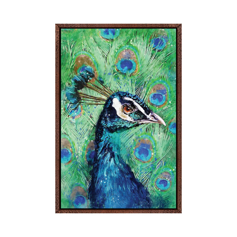 Peacock 1 Piece Wall Art on Canvas, 66.04 cm H x 45.72 cm W, Classic Wood Floater Framed