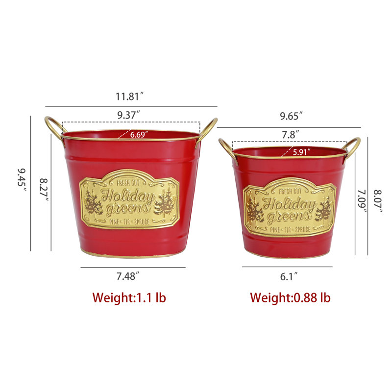 Seau de Noël en métal avec emblème «Fresh Cut», seau décoratif des Fêtes et contenant de rangement pour centre de table, manteau de cheminée et décoration de Noël intérieure
