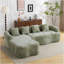 Full Compression L-Shape Sectional Sofa with Curved Chaise, Green Modular Chenille Couch, High-Density for Apartment Living Room-524331992