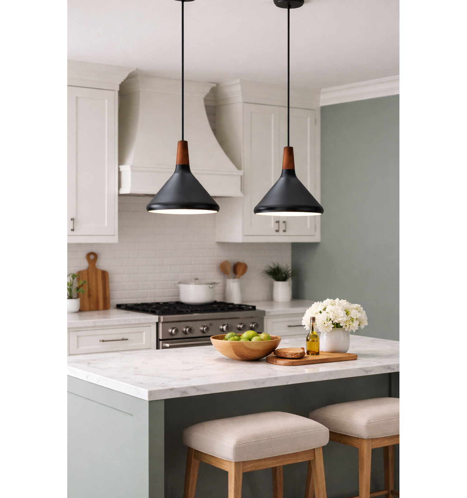 Drew Dimmable Cone Single Light Pendant, Walnut/Black, 10.5" H x 7" W x 7" D