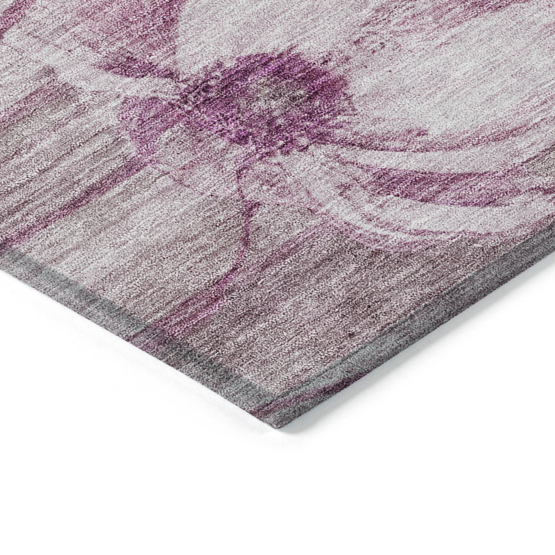 Tapis extérieur lavable floral mauve et rose 3 pi x 5 pi prune