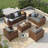 5-Pieces Wide Armrest Outdoor Sectional Rattan Conversation Set with Storage Table.-1742763508