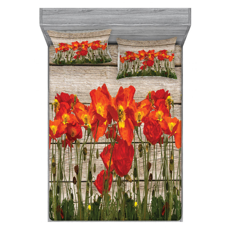 Microfiber Floral Sheet Set, Full Sheet Set with Fitted Sheet