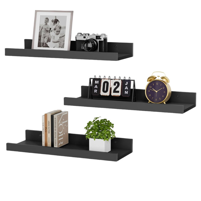 Set of 3 floating bookshelves, Black