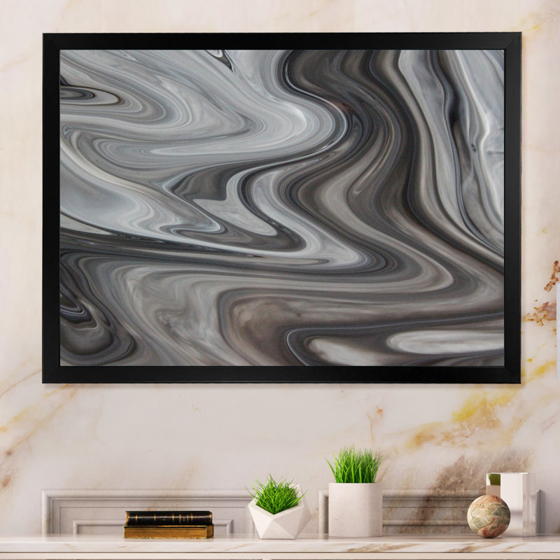 «Liquide Art Waves In Shades Of Black», reproduction sur toile flottante, Cadre noir, H 24 po x l 36 po x P 1 po