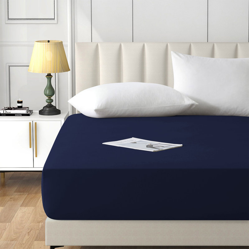 Brushed Microfiber 40cm Deep Fitted Bed Sheet, Navy, Super King (6')