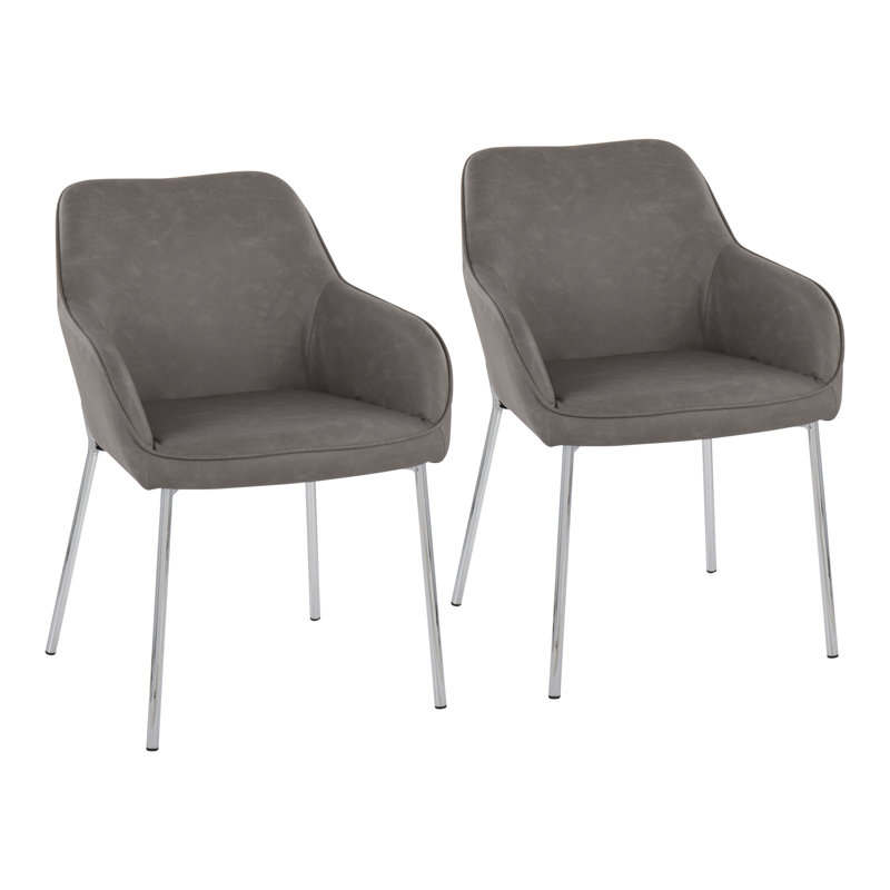 Cyr 19'' H Faux Leather Upholstered Armchair, Chrome, Espresso
