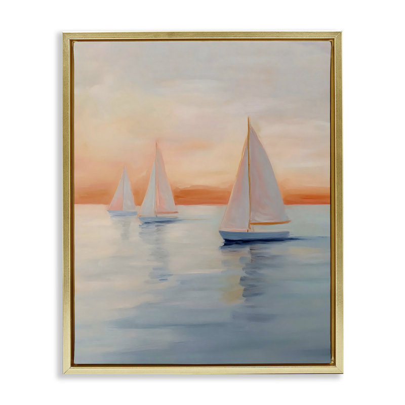 Cadre flottant au coucher du soleil sur une mer calme, conception par Creative Studio, 31 x 25, Metallic Gold Floater Framed