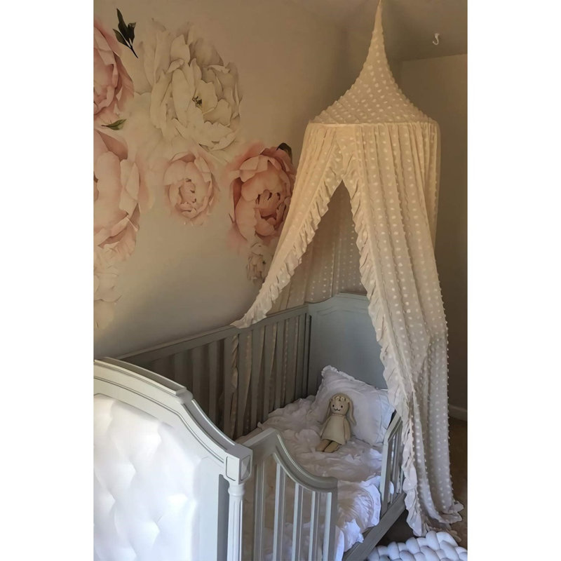 Princess Room Lace Chiffon Netting Bed Canopy, Beige, 240 X 50 X 50Cm