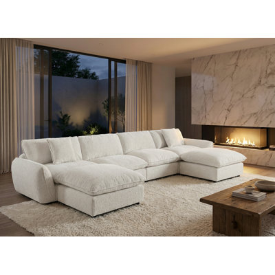172"W Oversized 6 Piece U Shape Down Modular Cloud Sectional Sofa with Movable Ottomans & Wider Deeper Seat