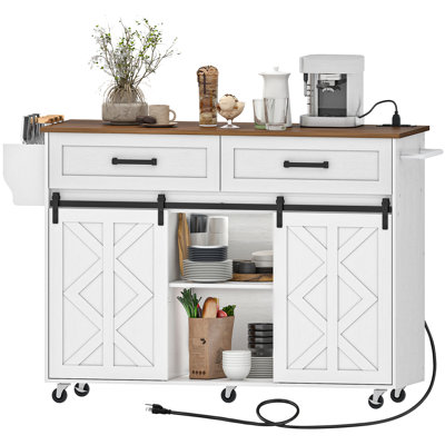 47.2" Kitchen Island with Charging Station and Storage