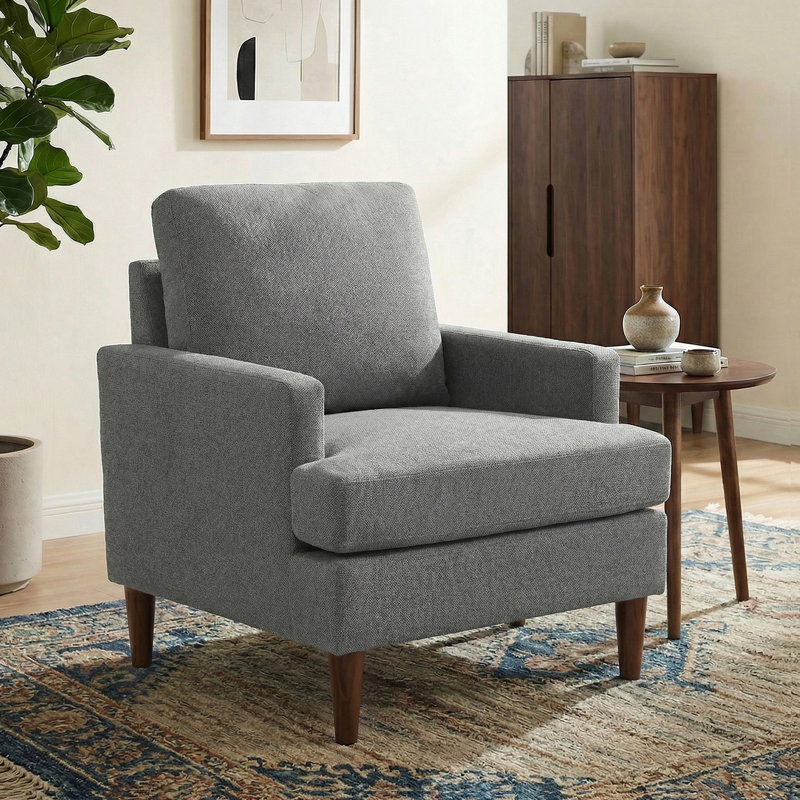 Fauteuil Clancy avec pieds en bois massif, Mocha Legs Grey Fabric