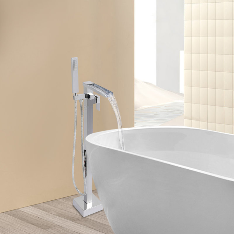Freestanding Bath Tap With Hand Shower, Silver