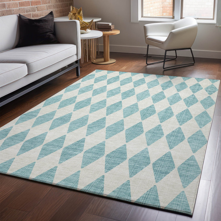 Premium Machine Washable Cerrito AMF578 Teal Rug