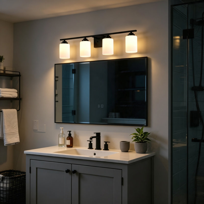 Éclairage pour meuble-lavabo Burdene, Noir mat, 4