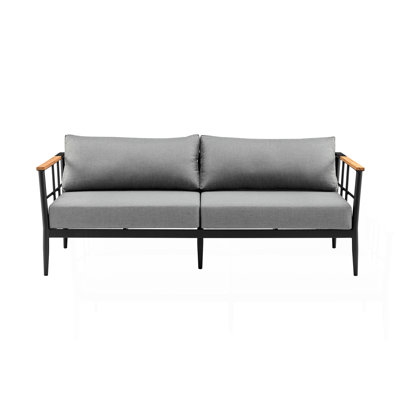 Aluminum And Teak Wood Outdoor Sofa In Black And Dark Gray