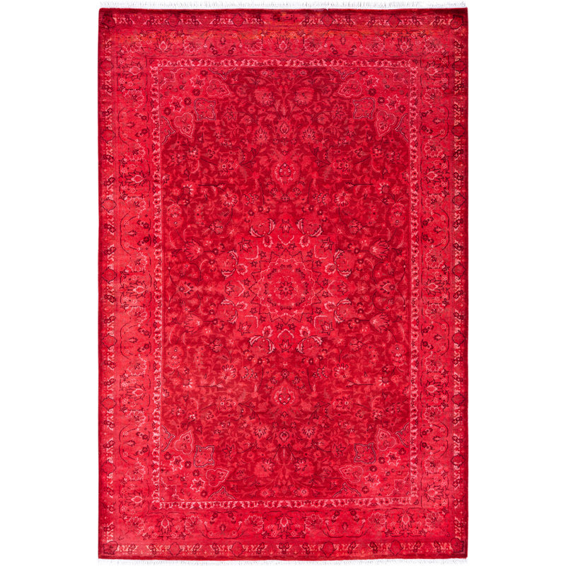Overdyed Hand-Knotted Wool Modern-Contemporary Red Area Rug 4' 1" x 6' 2"