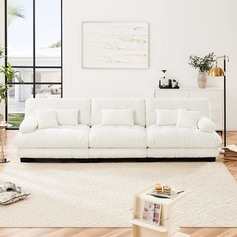 Canapé modulaire en chenille 3, siège profond, confortable pour tous les espaces de vie, bureaux, appartements, blanc, confortable