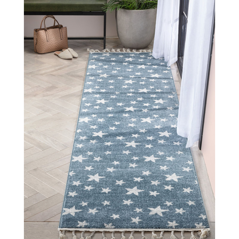 Jaosinho Geometric Machine Braided Rectangular 5'3" x 7'3" Polypropylene Area Rug in Blue, Runner 2'7" x 9'10"