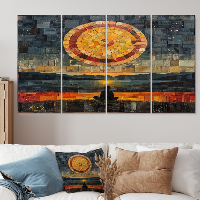 Ensemble de 4 décorations murales Cosmic Awesome Retro Vision - Meditation, H 32 po x l 64 po