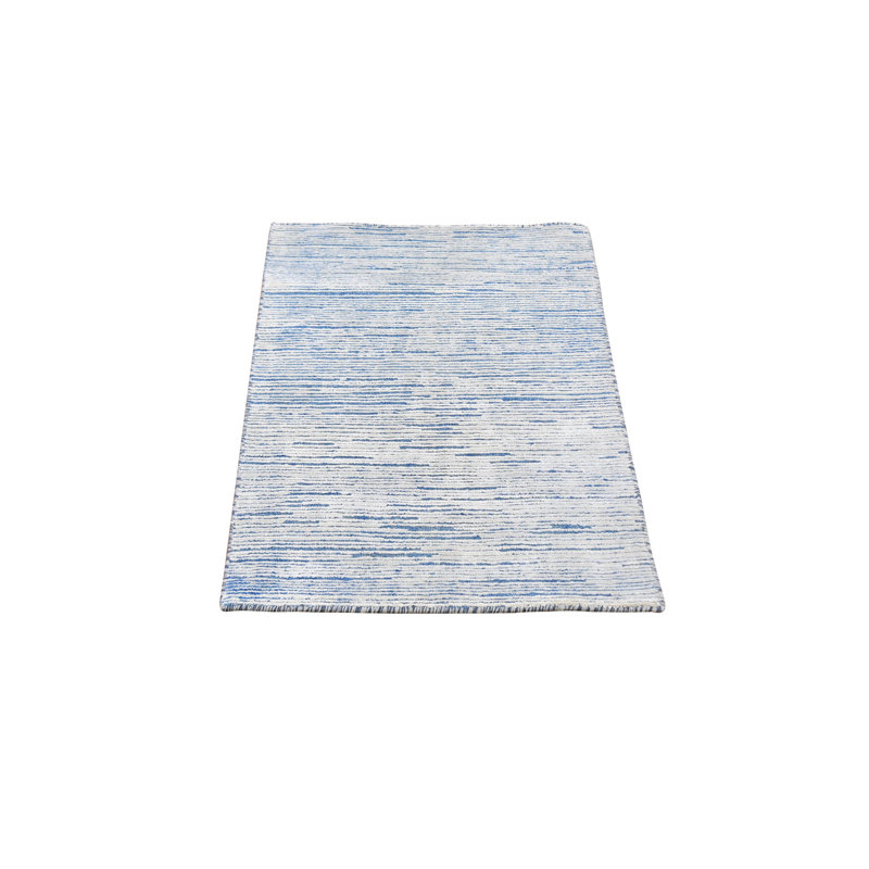 Tapis bleu / gris clair en laine noué à la main de conception unique 2 pi x 3 pi Frayer